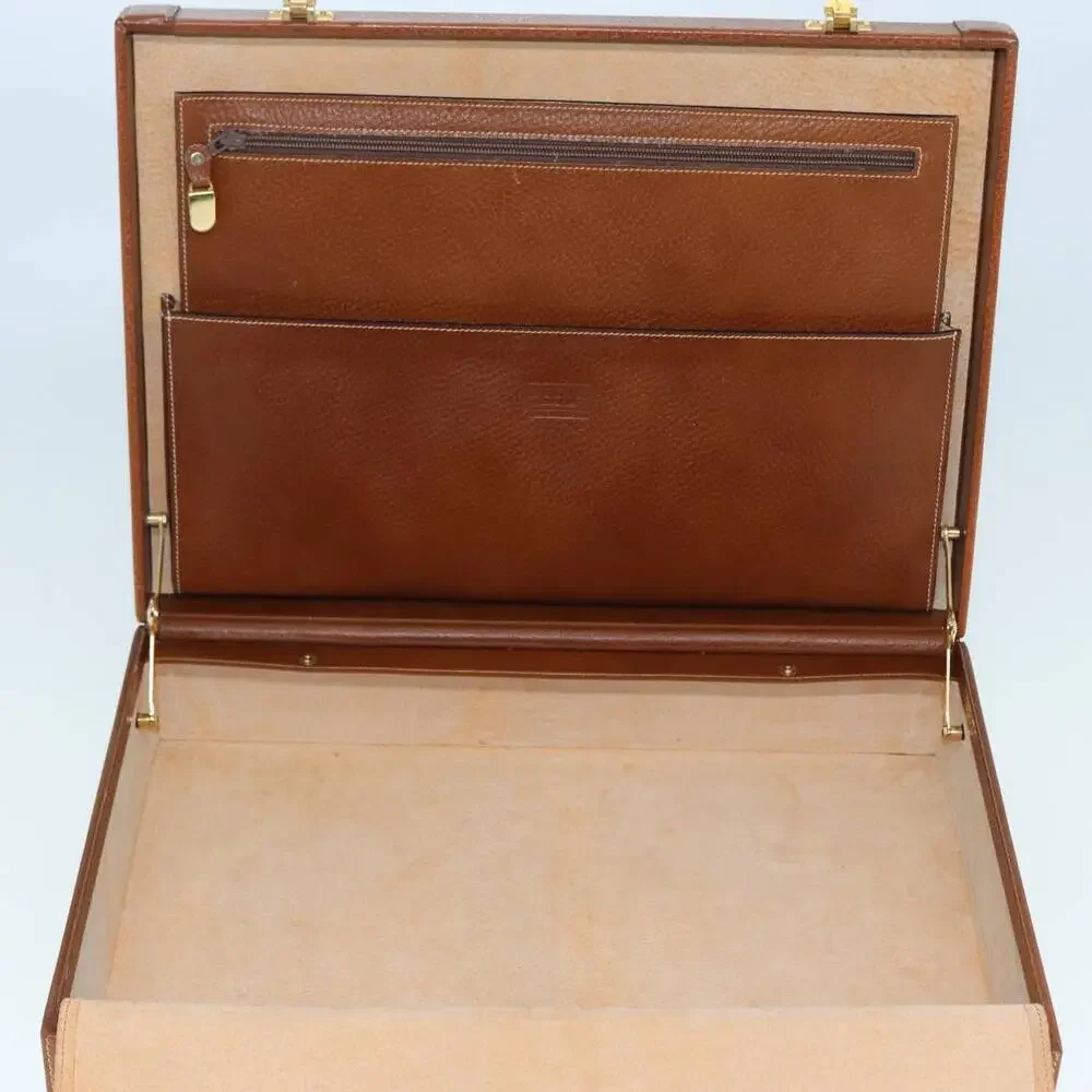 LOEWE Anagram Attache Case Trunk Leather Brown Gold